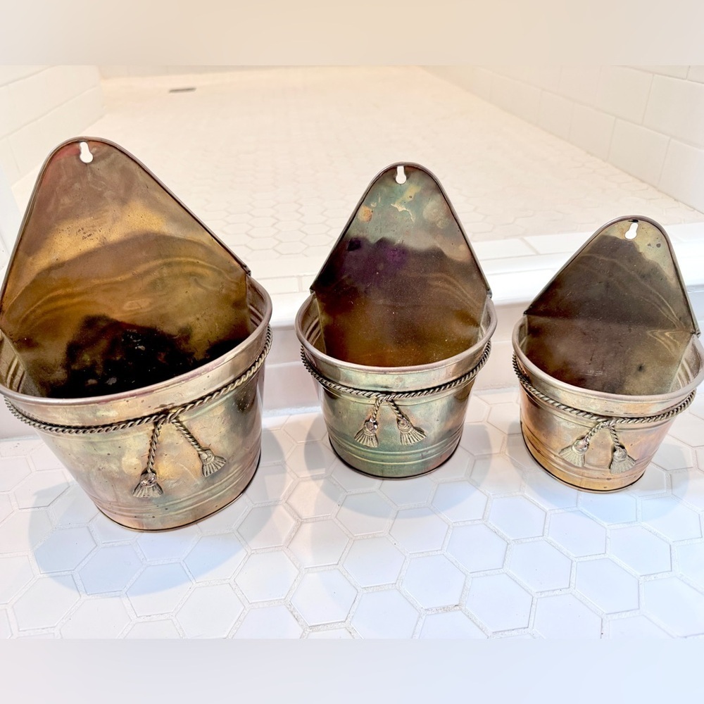 Vintage Brass Wall Planters (Set of 3)